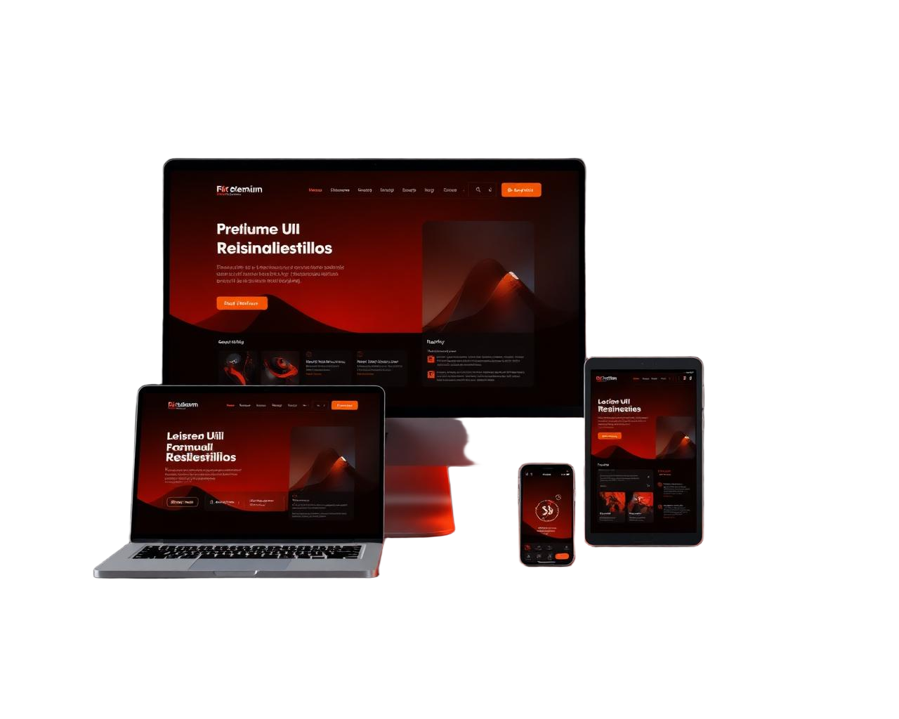 Mockup de notebook, monitor, tablet e celular com layouts modernos